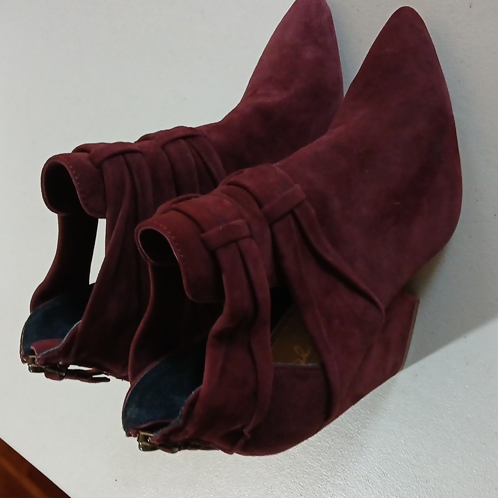 Splendid Womens 8.5 Suede Pointed Toe Burgundy Ankle Boots - Picture 2 of 15